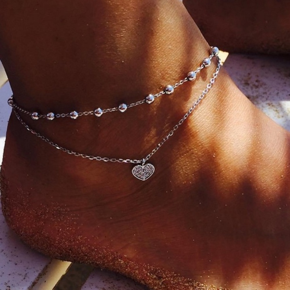 💎 Double Anklet with CZ Heart (silver)